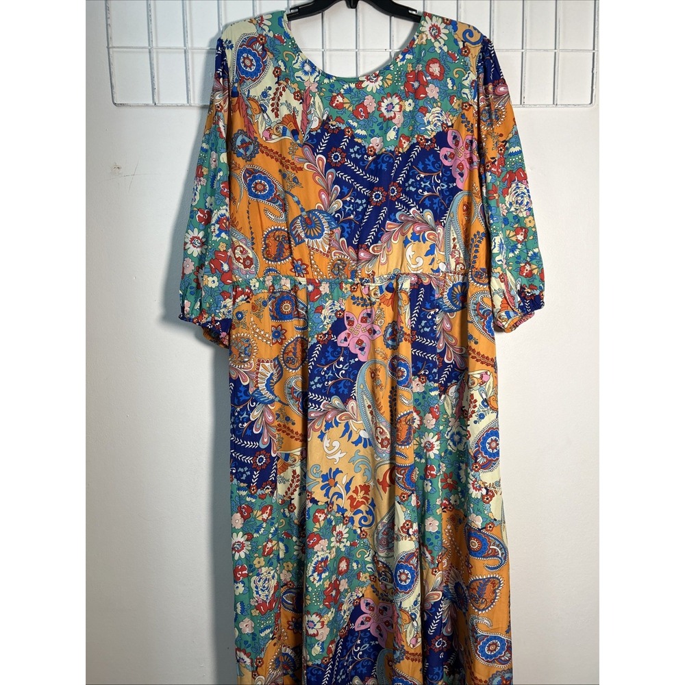 Boohoo Women 24 Dress Maxi Open Back Vibrant Colors Orange 3/4 Sleeve 6420
